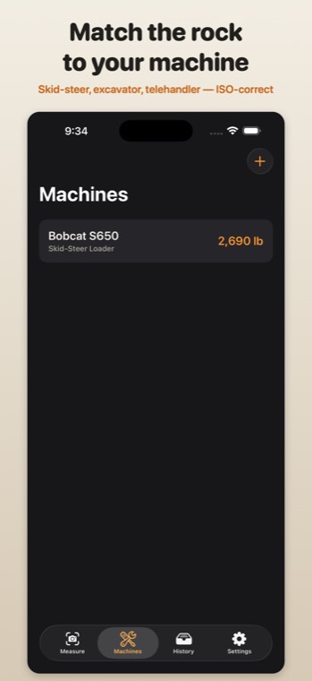Saved machines with their rated capacities