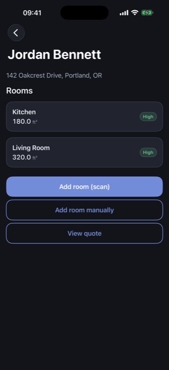 A job with its scanned rooms listed