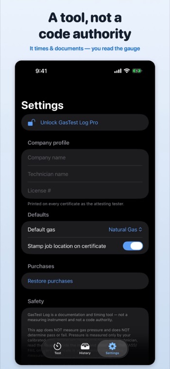 One-page pressure test certificate ready to export