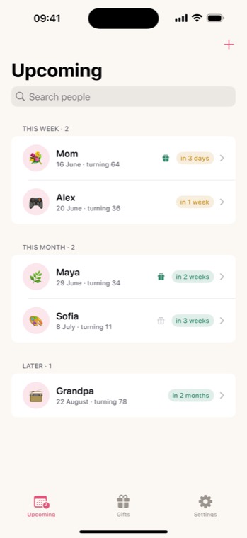 Upcoming birthdays