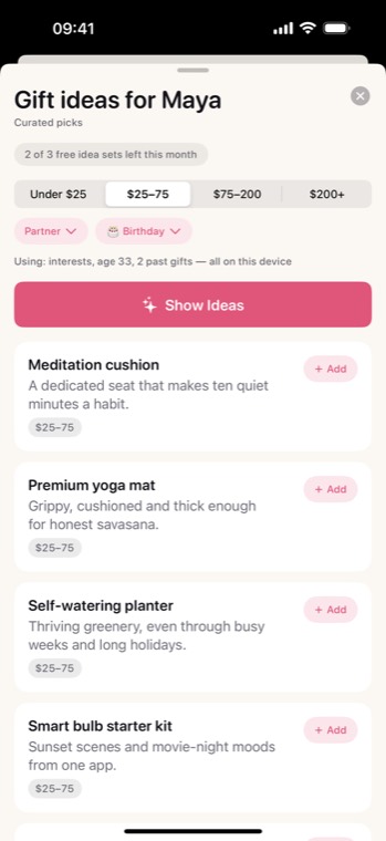 Gift ideas for one person, by budget