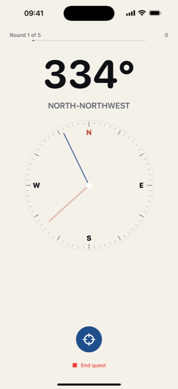 A round: point the phone at the named bearing