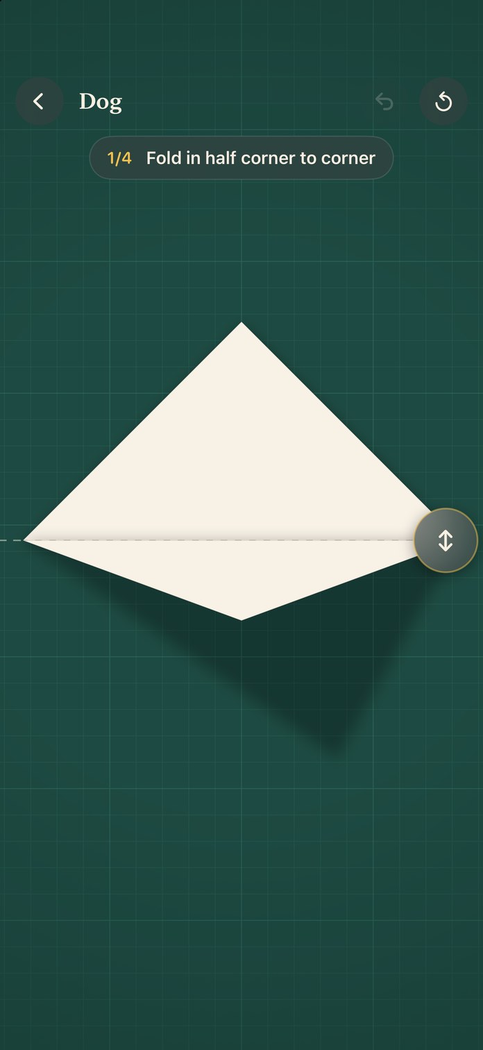 Step 1 of 4 of the origami dog: fold in half corner to corner
