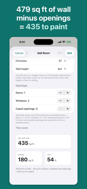 Typing a room's measurements by hand