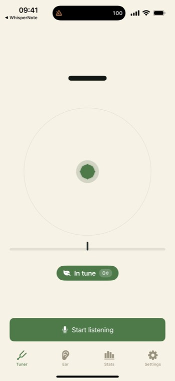 The tuner showing in tune