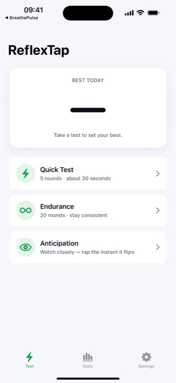 Choosing a mode: Quick Test, Endurance, Anticipation