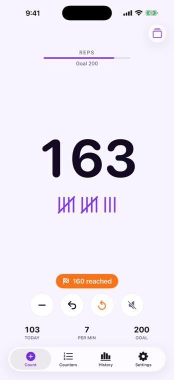 Counting: 163 reps, with tally marks